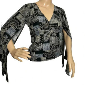 Vtg,velvet open bell sleeve top,,paisley,XS, some velvet  fairygoth,boho,RARE